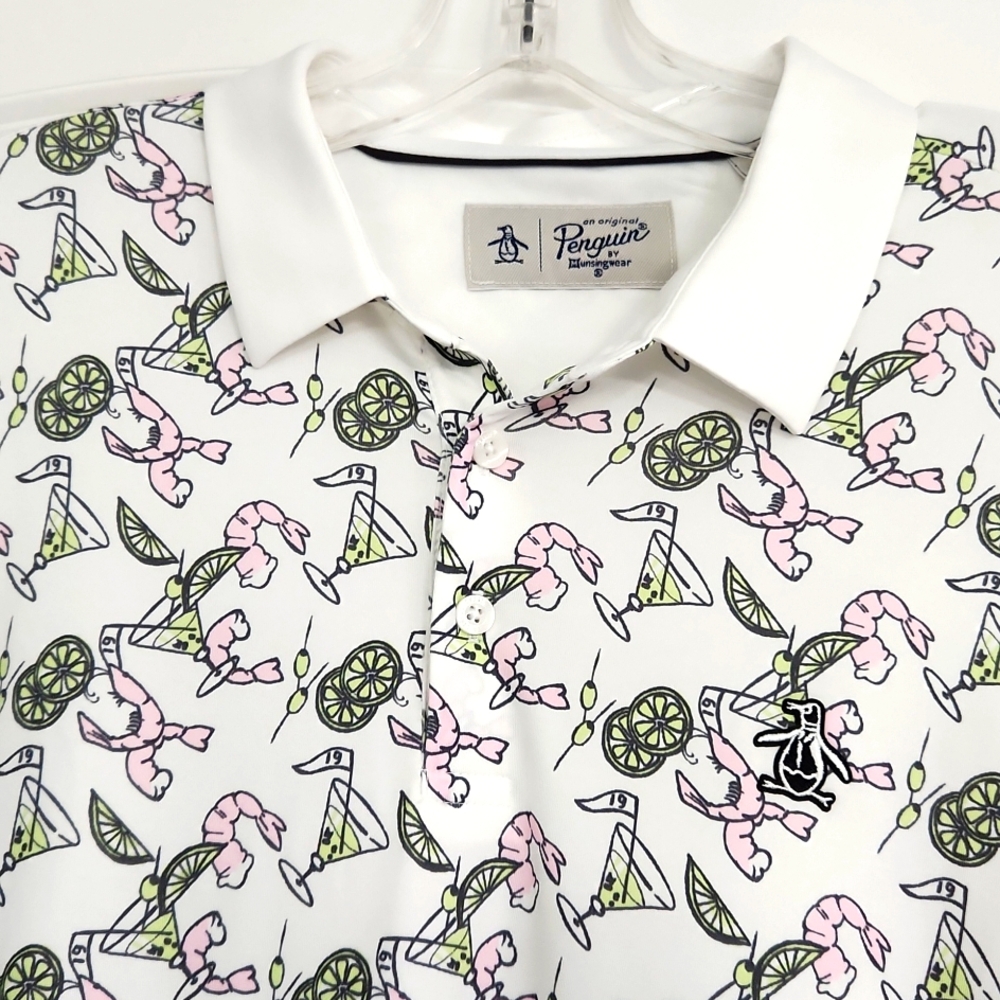 🐧Penguin golf shirt with a fun shrimp cocktail print. New, perfect condition!🍸 - Picture 5 of 10